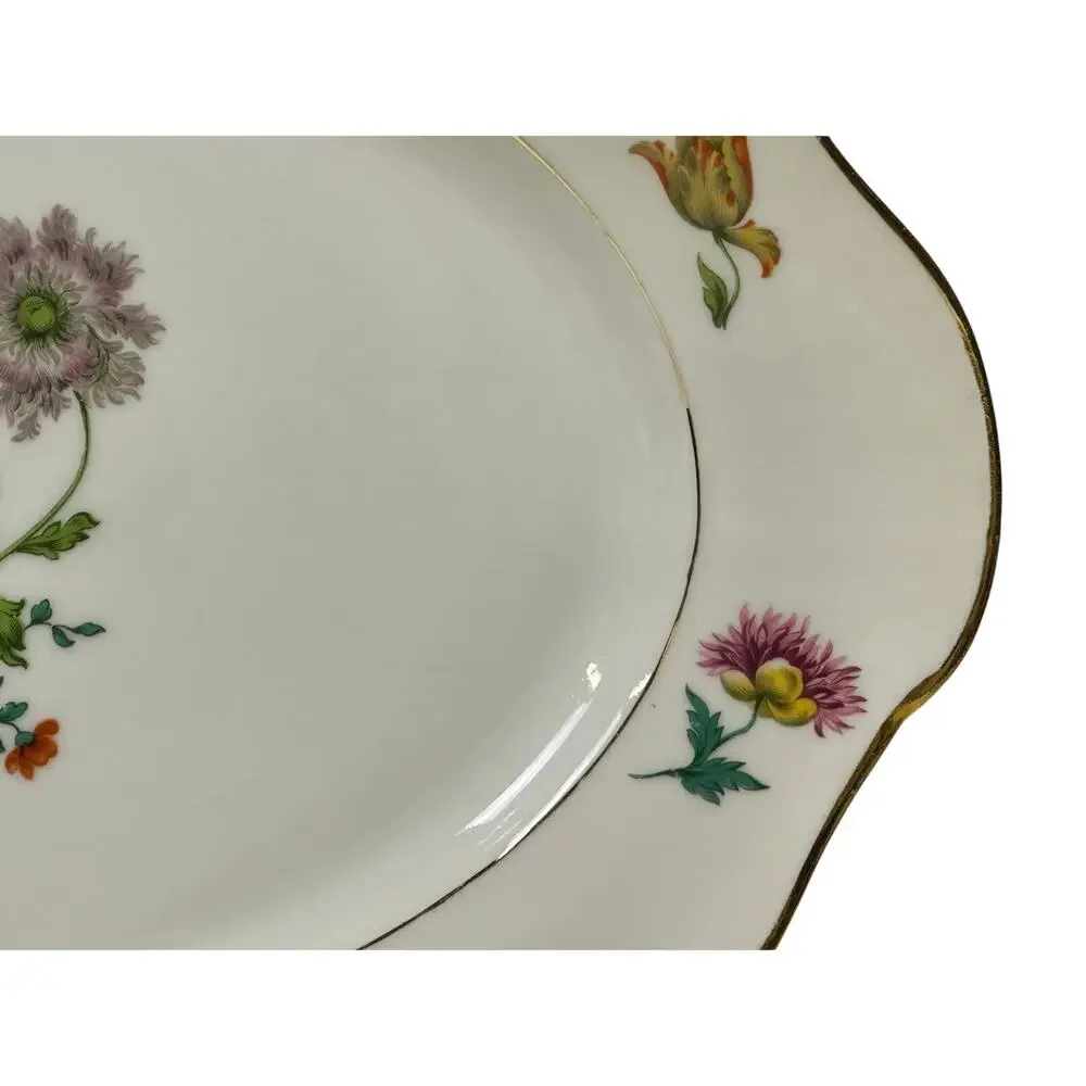 AJCO (AJ07) Vintage 1930's Gold Trim Flower Oval 16 x11 Serving Platter